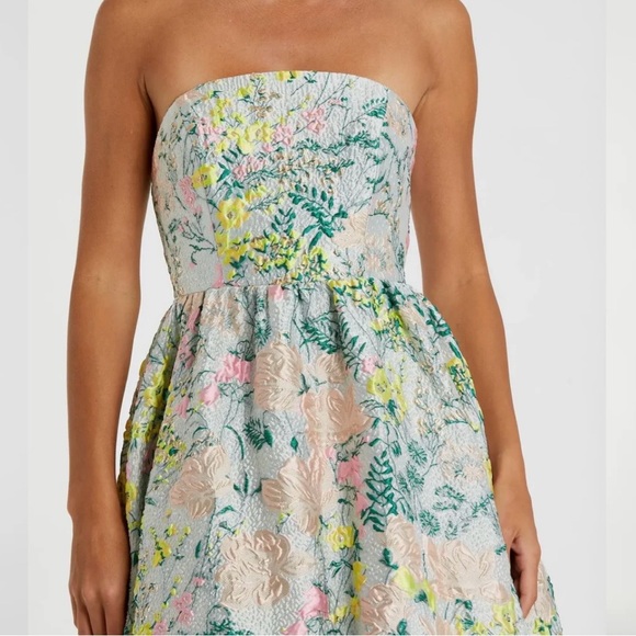 Mac Duggal Strapless Floral Jacquard Gown in Pastel Multi - Picture 2 of 3